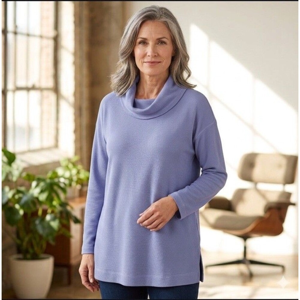 J. Jill Womens Large Cotton Cowl Neck Long Sleeve Periwinkle Office Casual Tunic